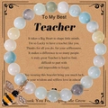 Armband mit blauen Achatperlen und Bienen-Anhänger auf einer Lehrer-Geschenkkarte - Amazonit
