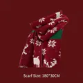 Sciarpa natalizia rossa e bianca con motivi di fiocchi e cervi, 180x30cm - Renna e Fiocco di Neve Rosso Scuro