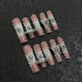 Handmade pink gradient press-on nails with silver Saturn charms and pearls - Extra Small (XS) / Pink White Ombre (1883 Slim Square)