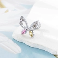 Silver butterfly ear stud with zircon wings and pink yellow gems on white stone - Butterfly Earring (Single Piece)