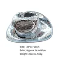 Cappello da cowboy disco argento con specchi riflettenti e cinturino regolabile 38x31x13cm - Cappello da Cowboy Argento (Specchi Piccoli)