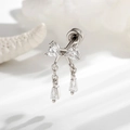 Silver bow knot cartilage earring with cubic zirconia and hanging crystal drops - Bowknot Single Piece (A-1027)