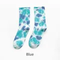 Blue tie-dye crew socks featuring a vibrant cloud texture with ribbed cuffs for daily comfort - Blue