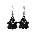 Detailed view of Halloween ghost drop earrings with black enamel finish and metal hooks - Black Ghost Earrings / Black (5351)
