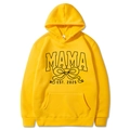 Lemon yellow Mama Est 2025 hoodie with drawstring hood and front kangaroo pocket - Yellow