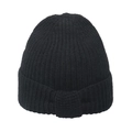 Primer plano del gorro de punto negro con dobladillo grueso y textura de hilo detallada - M (56-58cm) / Negro