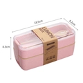Pink two-tier wheat straw bento lunch box with 750ml capacity and microwave-safe lid - 750ml Wheat Straw Double-Layer Lunch Box (Pink)