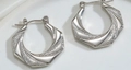 Silver geometric hexagonal hoop earrings with polished and matte textured finish - Silver Style K7-111