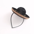 Black felt Mexican sombrero headband with colorful woven trim and decorative pompoms - Black Felt-Gold Trim-No Pompoms