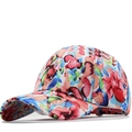 Cotton baseball cap with vibrant watercolor floral print and curved brim on white background - Pink Floral Print(JX-38882)