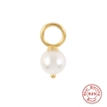 Anhänger mit weißer Rundperle, goldenem 925er Sterling Silber Ring und Stempel - Gold Perlenanhänger (#5)