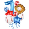 Detail of baseball theme balloon set with number one and glove foil balloons - Blue Number 7 Set
