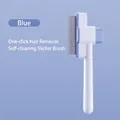 Blue and white self-cleaning pet brush with stainless steel needles and release button - One-key Cleaning / Blue