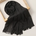Charcoal grey linen scarf for women with soft frayed edges on light wood frame - 180*100cm / Black Gray (TH39-13)