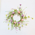 Easter wreath with pastel eggs, yellow flowers, and rustic linen bow for spring door decor - 8 Eggs Wreath (No Bow Loop)