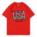 T-shirt rouge fête de l'indépendance avec imprimé USA 1776 léopard et drapeau - Rouge 318
