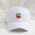 Klassieke witte katoenen baseballpet met kersenborduurwerk en rode CHERRY-tekst - Eén maat / Wit