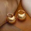 Orecchini a cerchio spessi in oro minimalisti con finitura lucida per donna - Oro