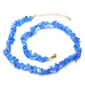 Irregular blue cat eye stone necklace with adjustable gold chain and lobster clasp - Medium Blue (KN226649-Z)