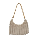 Borsa tote beige in peluche a coste con sottili spalline in pelle dal look minimalista - Cachi