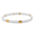 Minimalist Tila bead bracelet featuring white and golden geometric enamel square tiles - White Gold Patchwork