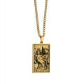 Golden titanium steel Tarot necklace featuring The Empress rectangular pendant charm - The Empress / Gold