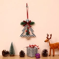 Christmas tree ornament with black white plaid wooden frame and red pompom green tree - Tree Shape
