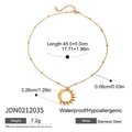 18K gold-plated stainless steel sun pendant necklace with 45cm chain dimensions - Gold Sun Pendant Necklace (JDN0212035)
