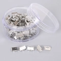 Silver metal ribbon crimp ends jewelry findings set in a round clear storage box - 8x10mm White K Ribbon Crimps 100pcs
