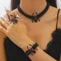 Gothic black spider jewelry set with red gems featuring necklace bracelet and ring - 09 Spider Midnight Black Set (Three-piece Set)