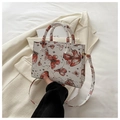 Borsa tote bianca con stampa di farfalle rosse e texture in pelle sintetica fine - Rosso