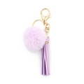 Porte-clés pompon en peluche violette avec pompon en cuir et fermoir en métal doré - Violet Clair