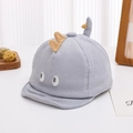 Detail of light gray corduroy baby cap with cartoon eyes and orange 3D spikes texture - 48-50cm(6 Months-2 Years) / Dinosaur with Fins Style / Blue