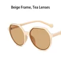 Retro polygon sunglasses with cream beige frame and tea brown lenses for women - Beige / Tea Lenses
