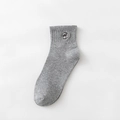 Graue Baumwoll-Sportsocken mit schwarzer Kreisstickerei und gerippten Bündchen - Einheitsgröße / Grau
