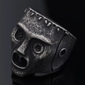 Gothic punk skull mask ring in vintage stainless steel with weathered industrial finish - US 7 / Antique Silver