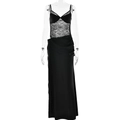 Elegante zwarte maxi-jurk met kant patchwork en bloemrijke uitgesneden details voor dames - S / Zwart