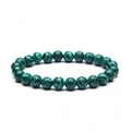 Handmade 8mm malachite beaded bracelet for men with natural green stone texture on white back - 8mm Bead Diameter / Malachite Green Texture