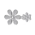 Elegant silver S925 ring with double flower design and zircon pavé inlay details - Adjustable Open / Silver
