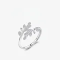 S925 sterling zilveren open ring met zirkonia bladontwerp op witte achtergrond - Verstelbaar Open / Zilver