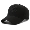Berretto da baseball nero classico con logo ricamato in 3D e visiera curva alla moda - Nero con ricamo nero