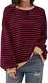Dettaglio maglia a maniche lunghe a righe rosse e nere con girocollo a costine beige - Nero rosso