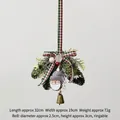 Christmas Santa pinecone pendant with tartan bow and metal bells, 32cm height - Grey Santa Ornament