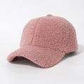 Pink faux shearling baseball cap for women with cozy teddy fleece texture for winter warmth - Dusky Pink
