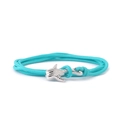 Blue nylon milan cord bracelet with silver manta ray charm on white background - Light Green Cord Silver Whale