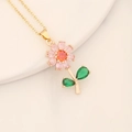 Elegant gold flower necklace with colorful pink, orange and green zircon crystals - Pink Flower Pendant (1# Flower)