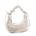 Chic white pleated handbag with layered fringe tassels and a creative noodle style handle - White