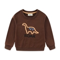 Sweat-shirt marron pour enfants avec broderie dinosaure et texte ROAR pour l'automne - 2T (80-90cm) / Broderie Dinosaure (3334)