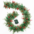 Detail of 9ft Christmas garland with red berries, pine cones and 8-mode battery controller - SGT001 (Without Lights)