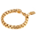 Chunky gold stainless steel link bracelet with customizable rectangular pendant tag - Style C Textured Spiral Chain (KB138828-KFC)